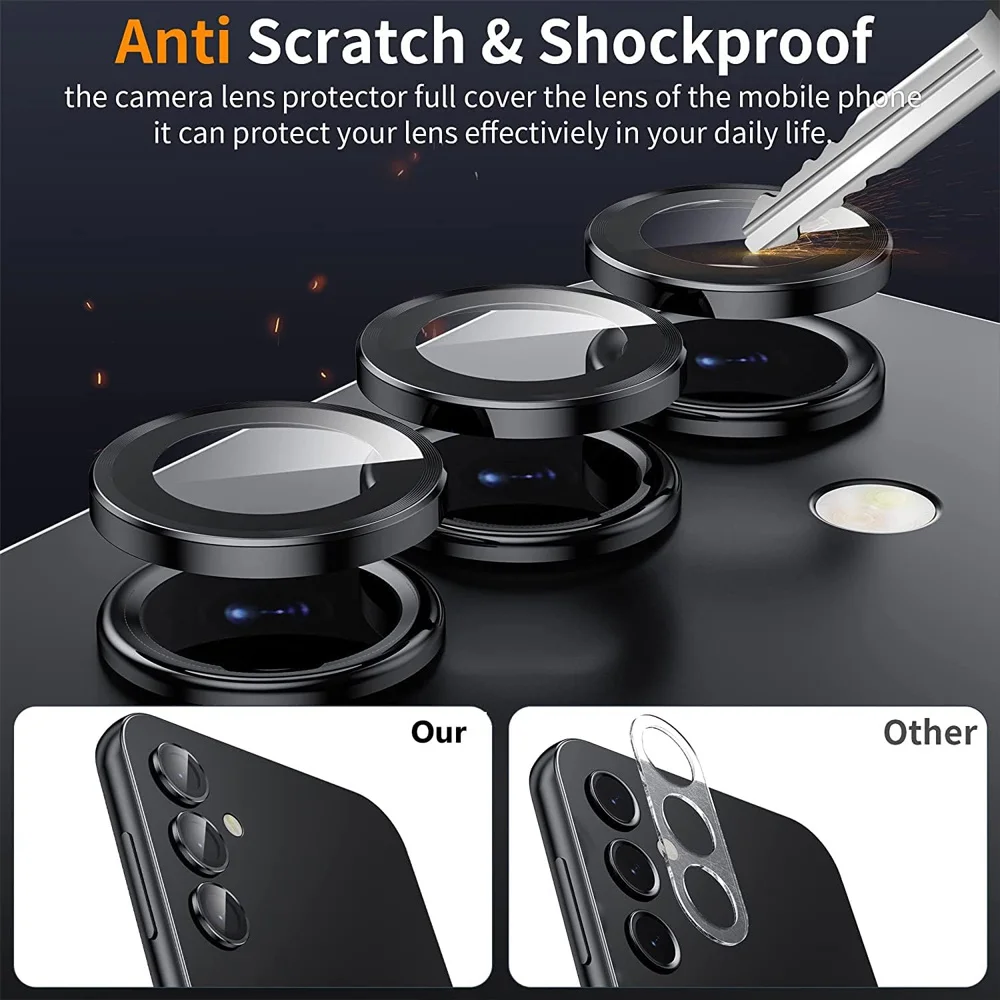 Tempered Glass Screen 9H - Camera lensbeschermer met aluminium ringen, 9H