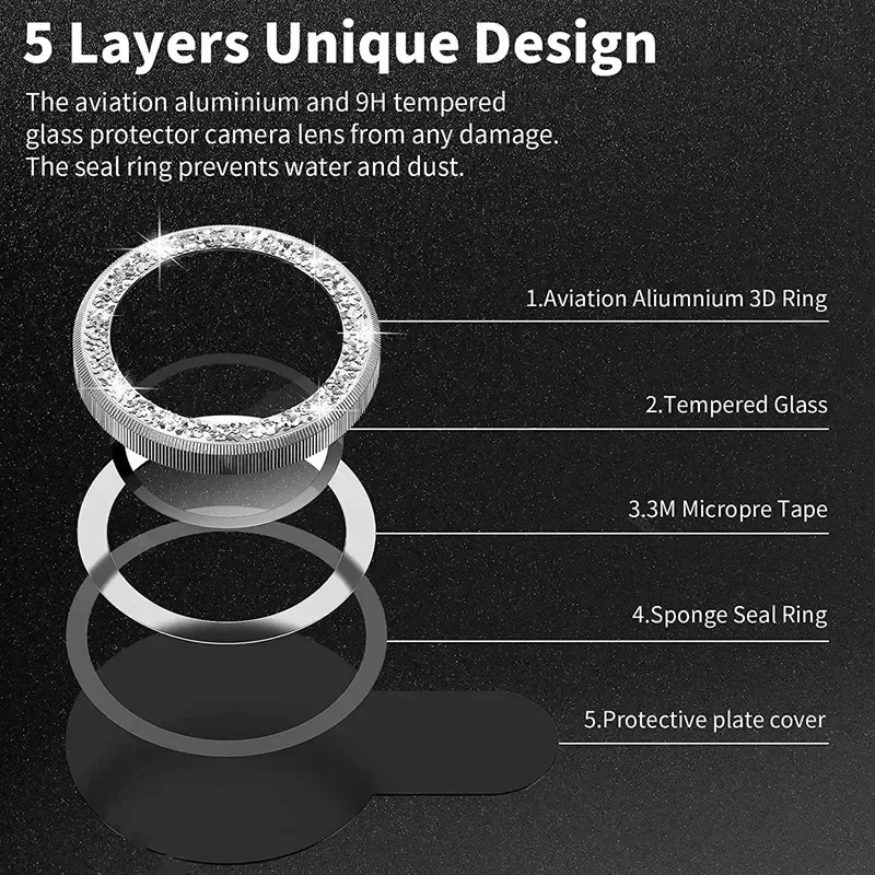 Glanzende diamant metalen ring - Tempered Glass Screen 9H recensie en prijs